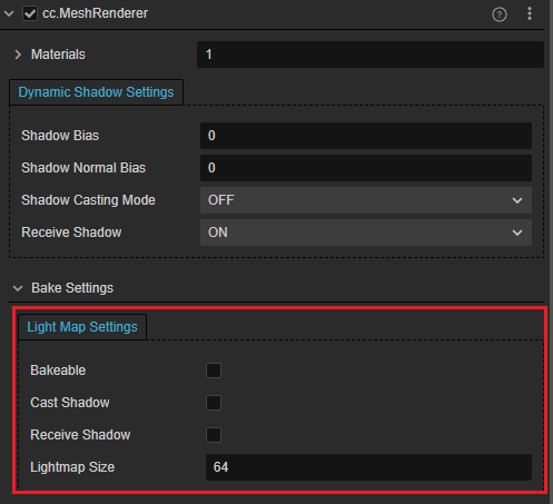 model lighting map settings