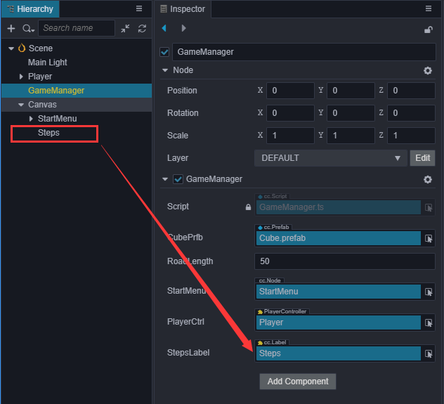 steps label to game manager