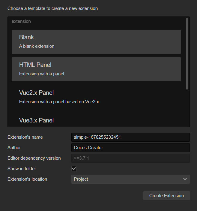 create-extension-panel